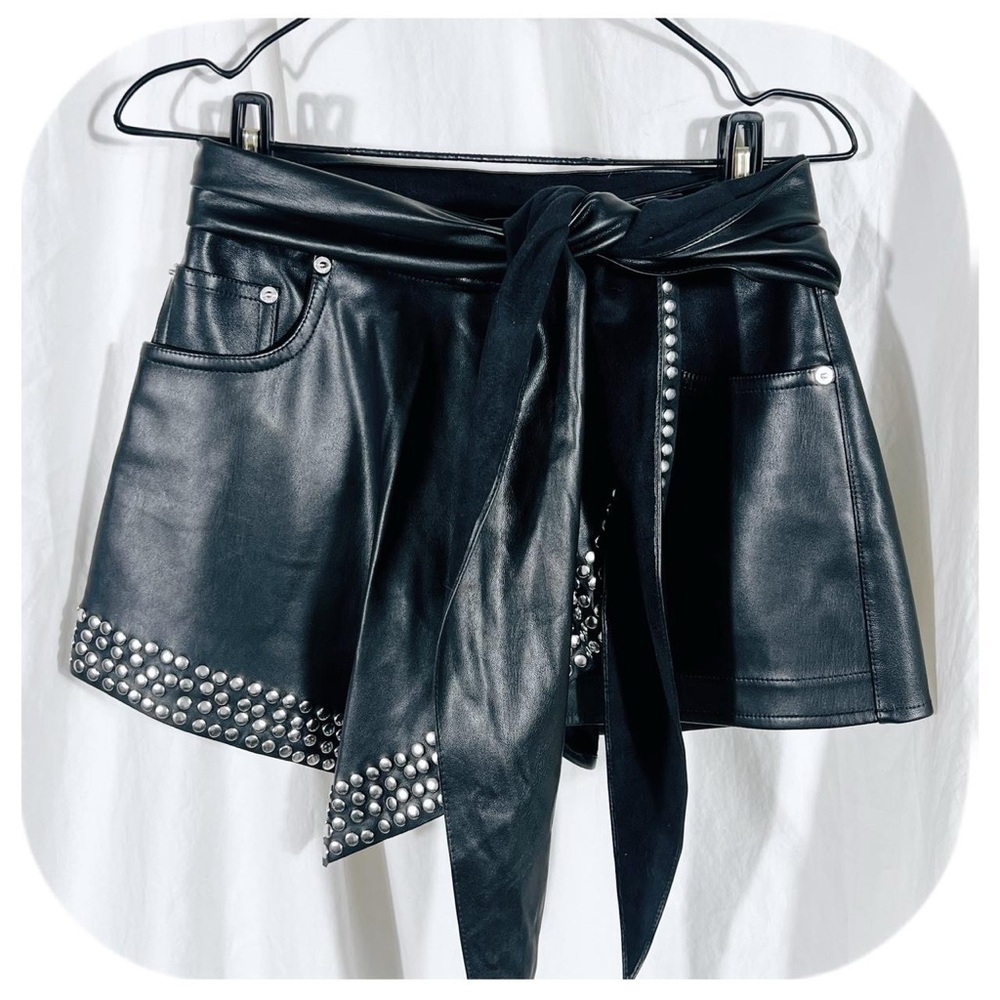 Y2K Indie Sleeze Black Studded Pleather Skort Shorts by Alexander Wang Sz 2